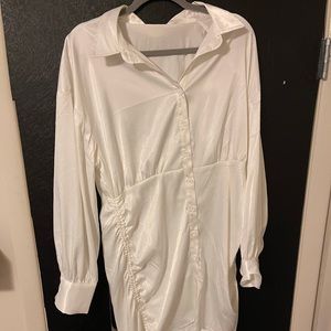 Fashion nova white satin ruched dress